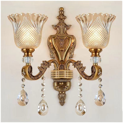 Vintage Wandlamp Goud Glas Dubbele Klassiek Warm Wit Licht Binnenwandlamp E14 Slaapkamer Woonkamer Hal Decoratief Verlichting Muurlamp