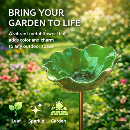Decoratieve Metalen Tuinsteker met Vogelbad 60cm – Bloemvormig Waterstation voor Vogels en Insecten in 7 Kleuren