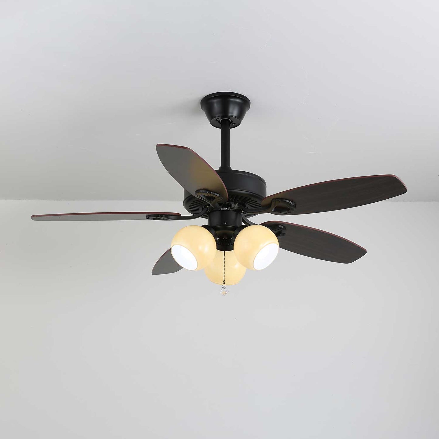 Plafondventilator met Verlichting Vintage Hout & Glas 107cm Scandinavische Stijl Retro Plafondlamp met Afstandsbediening