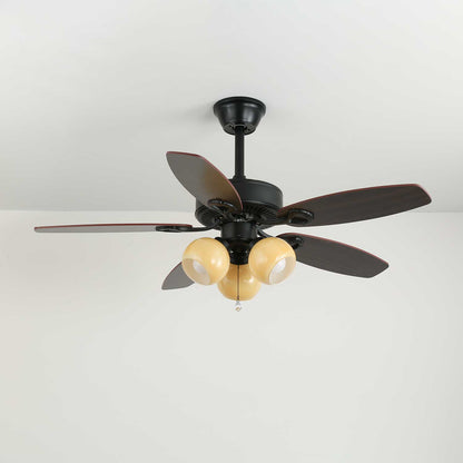 Plafondventilator met Verlichting Vintage Hout & Glas 107cm Scandinavische Stijl Retro Plafondlamp met Afstandsbediening