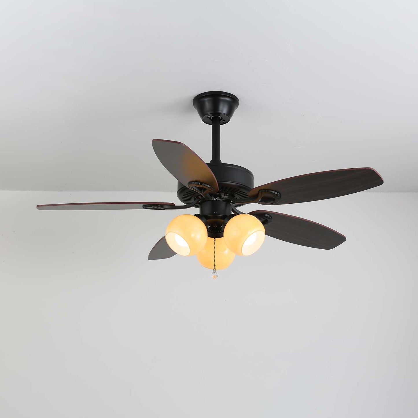 Plafondventilator met Verlichting Vintage Hout & Glas 107cm Scandinavische Stijl Retro Plafondlamp met Afstandsbediening
