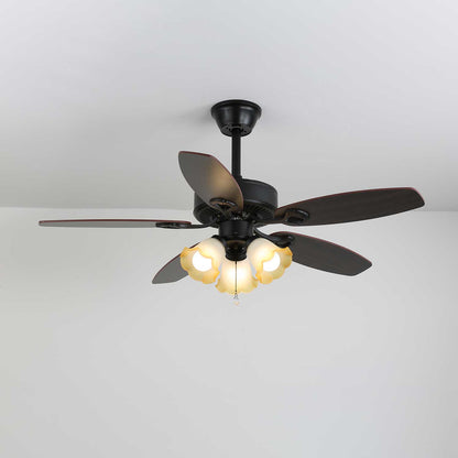 Plafondventilator met Verlichting Vintage Hout & Glas 107cm Scandinavische Stijl Retro Plafondlamp met Afstandsbediening