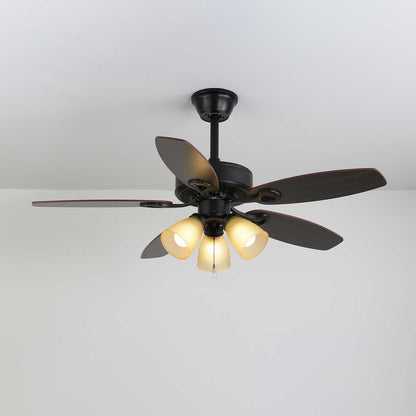 Plafondventilator met Verlichting Vintage Hout & Glas 107cm Scandinavische Stijl Retro Plafondlamp met Afstandsbediening