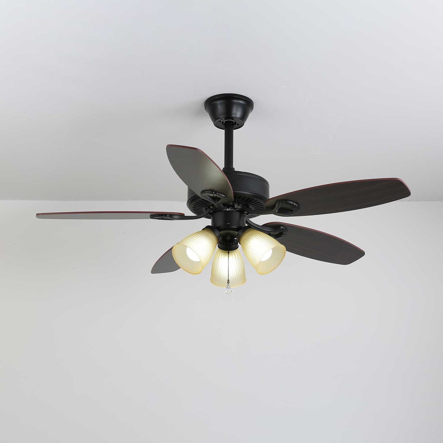 Plafondventilator met Verlichting Vintage Hout & Glas 107cm Scandinavische Stijl Retro Plafondlamp met Afstandsbediening