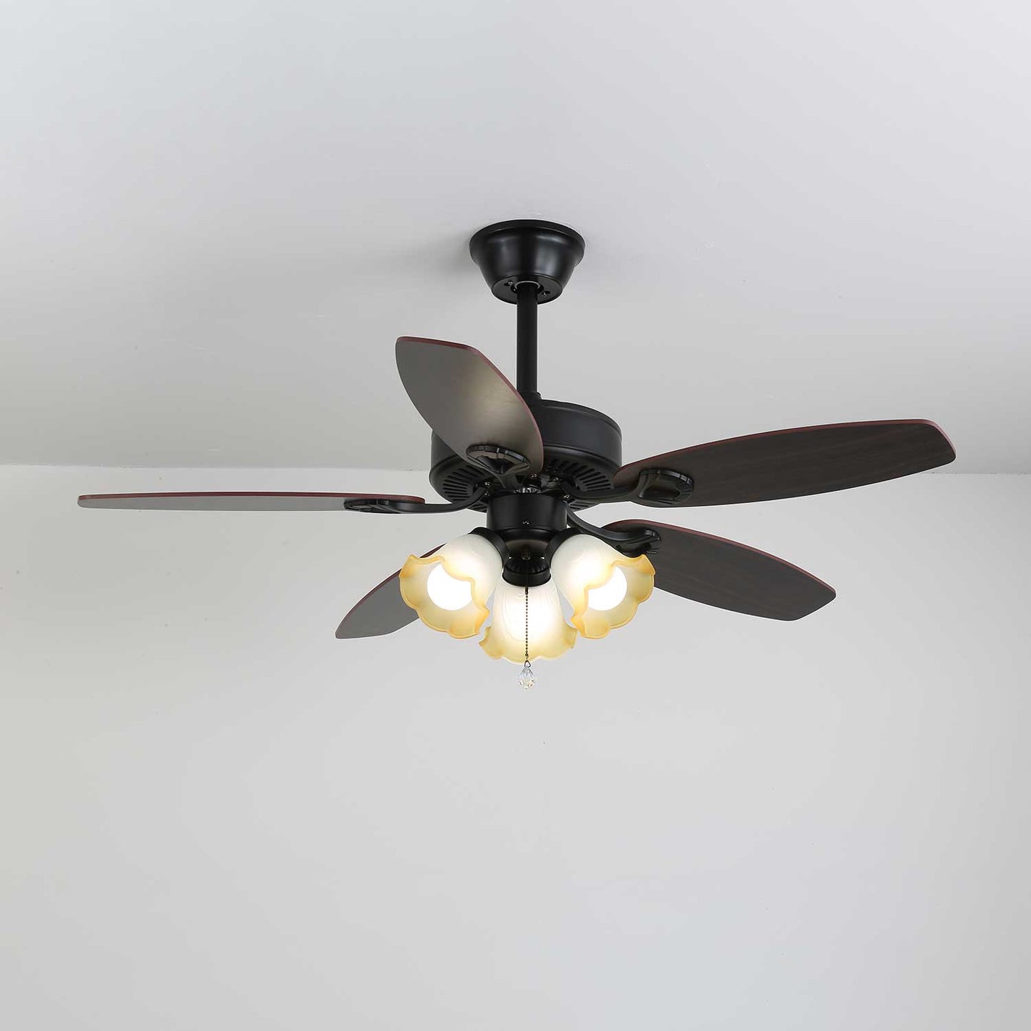 Plafondventilator met Verlichting Vintage Hout & Glas 107cm Scandinavische Stijl Retro Plafondlamp met Afstandsbediening
