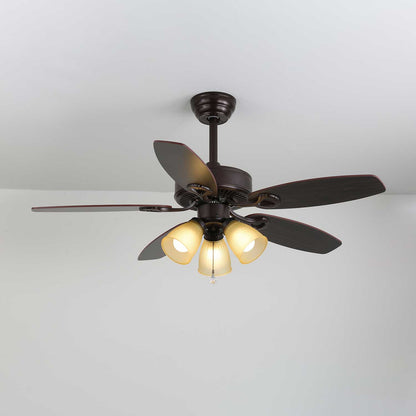 Plafondventilator met Verlichting Vintage Hout & Glas 107cm Scandinavische Stijl Retro Plafondlamp met Afstandsbediening