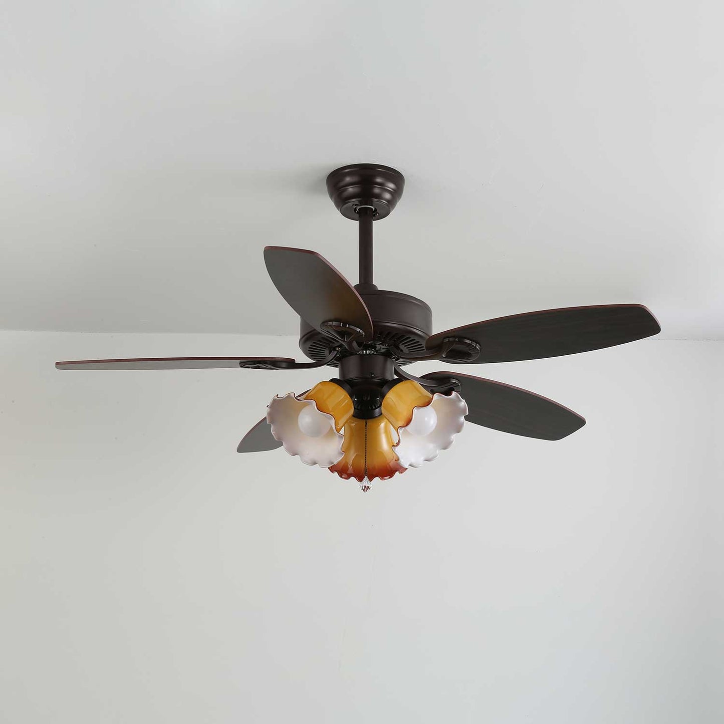 Plafondventilator met Verlichting Vintage Hout & Glas 107cm Scandinavische Stijl Retro Plafondlamp met Afstandsbediening