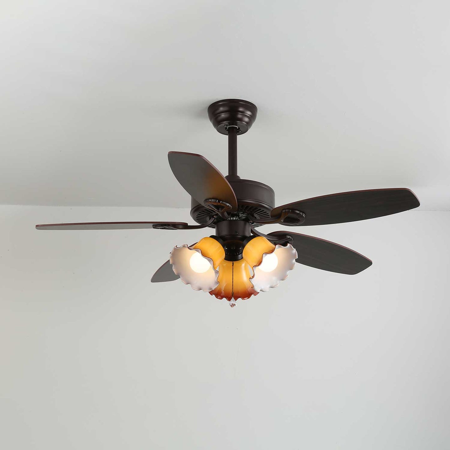 Plafondventilator met Verlichting Vintage Hout & Glas 107cm Scandinavische Stijl Retro Plafondlamp met Afstandsbediening