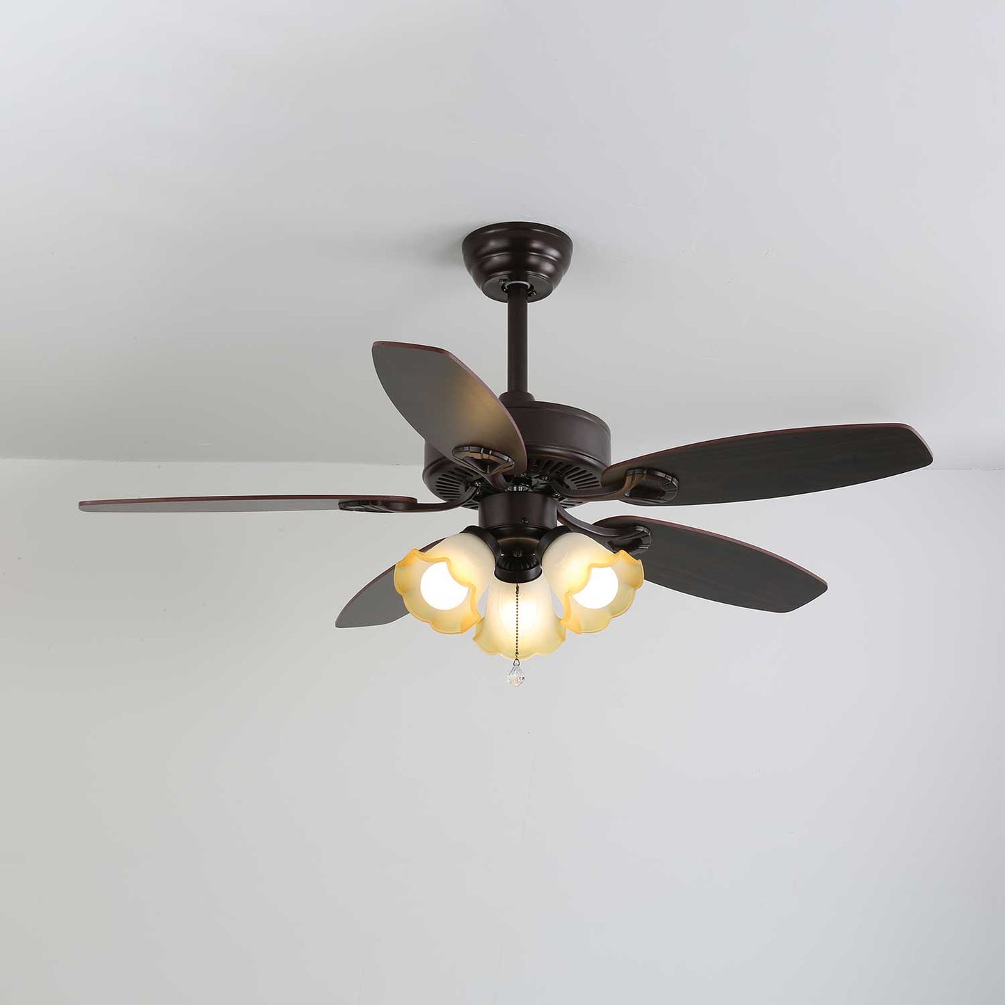 Plafondventilator met Verlichting Vintage Hout & Glas 107cm Scandinavische Stijl Retro Plafondlamp met Afstandsbediening