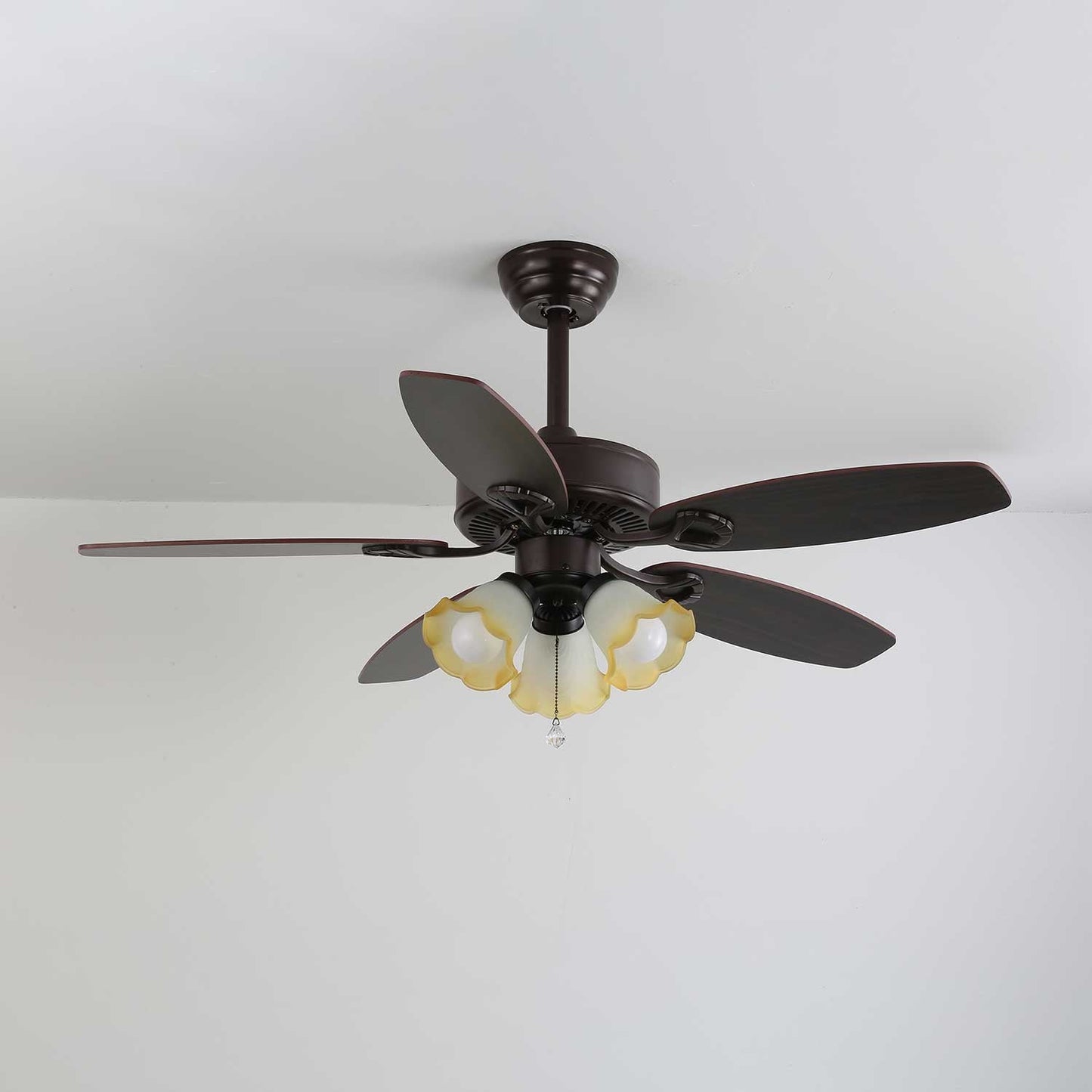 Plafondventilator met Verlichting Vintage Hout & Glas 107cm Scandinavische Stijl Retro Plafondlamp met Afstandsbediening