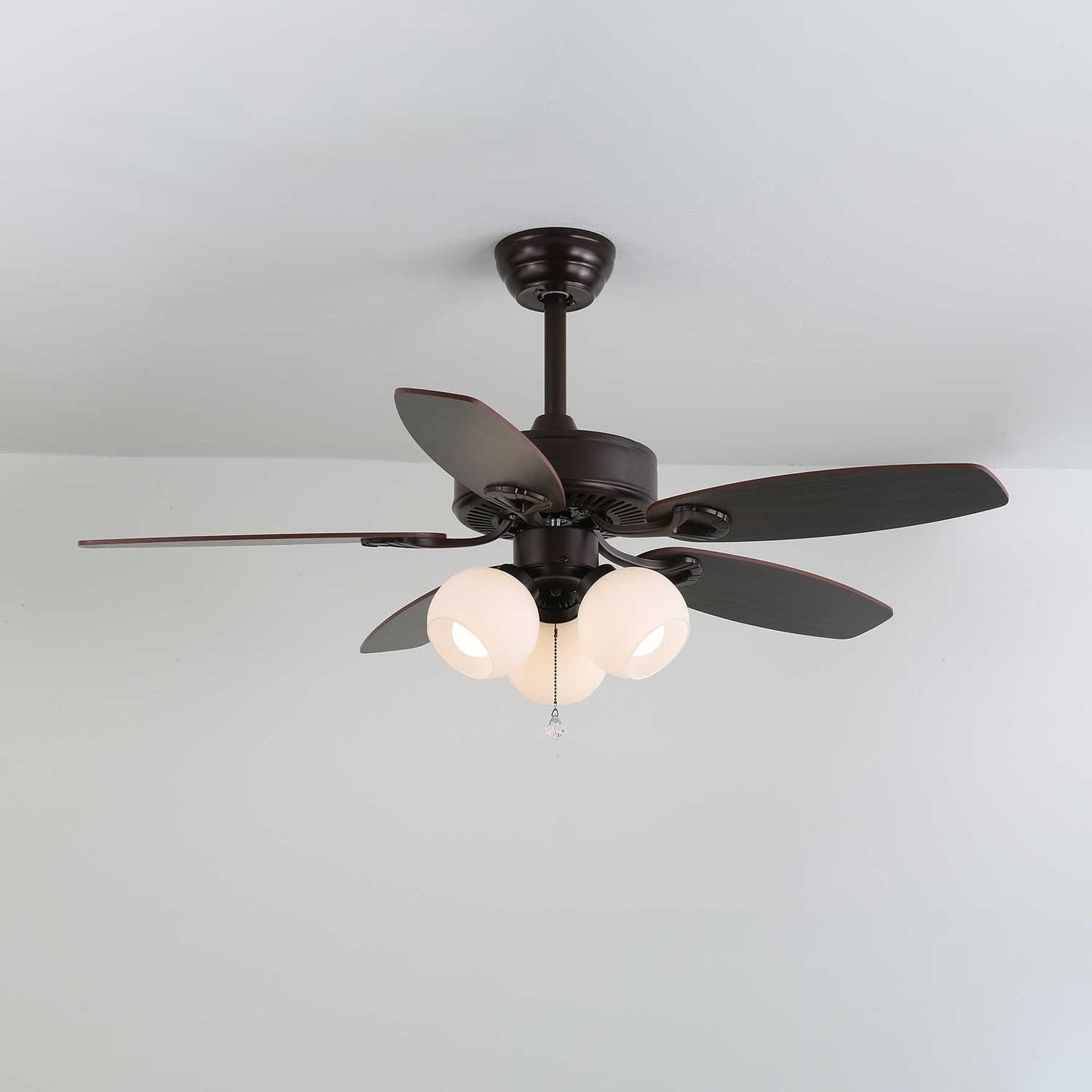 Plafondventilator met Verlichting Vintage Hout & Glas 107cm Scandinavische Stijl Retro Plafondlamp met Afstandsbediening