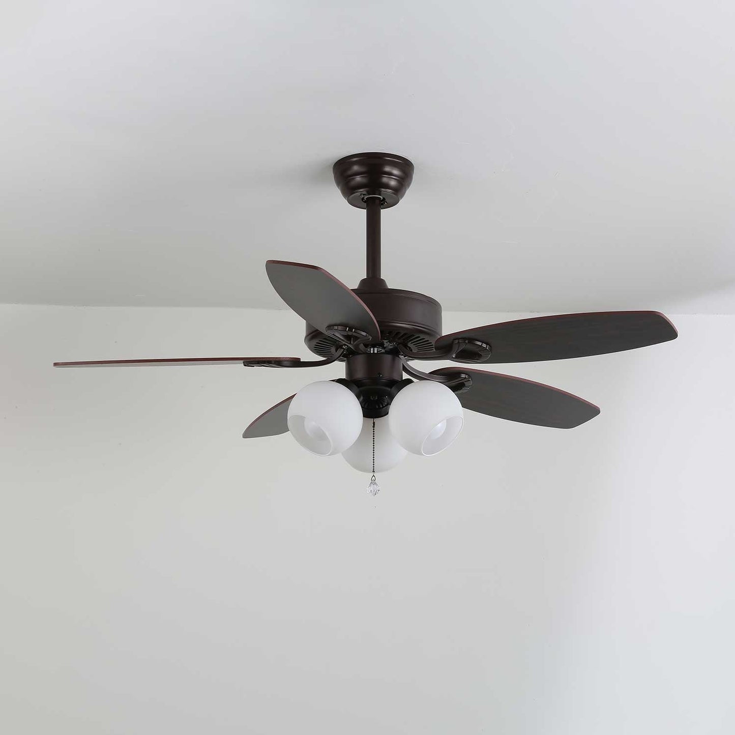 Plafondventilator met Verlichting Vintage Hout & Glas 107cm Scandinavische Stijl Retro Plafondlamp met Afstandsbediening