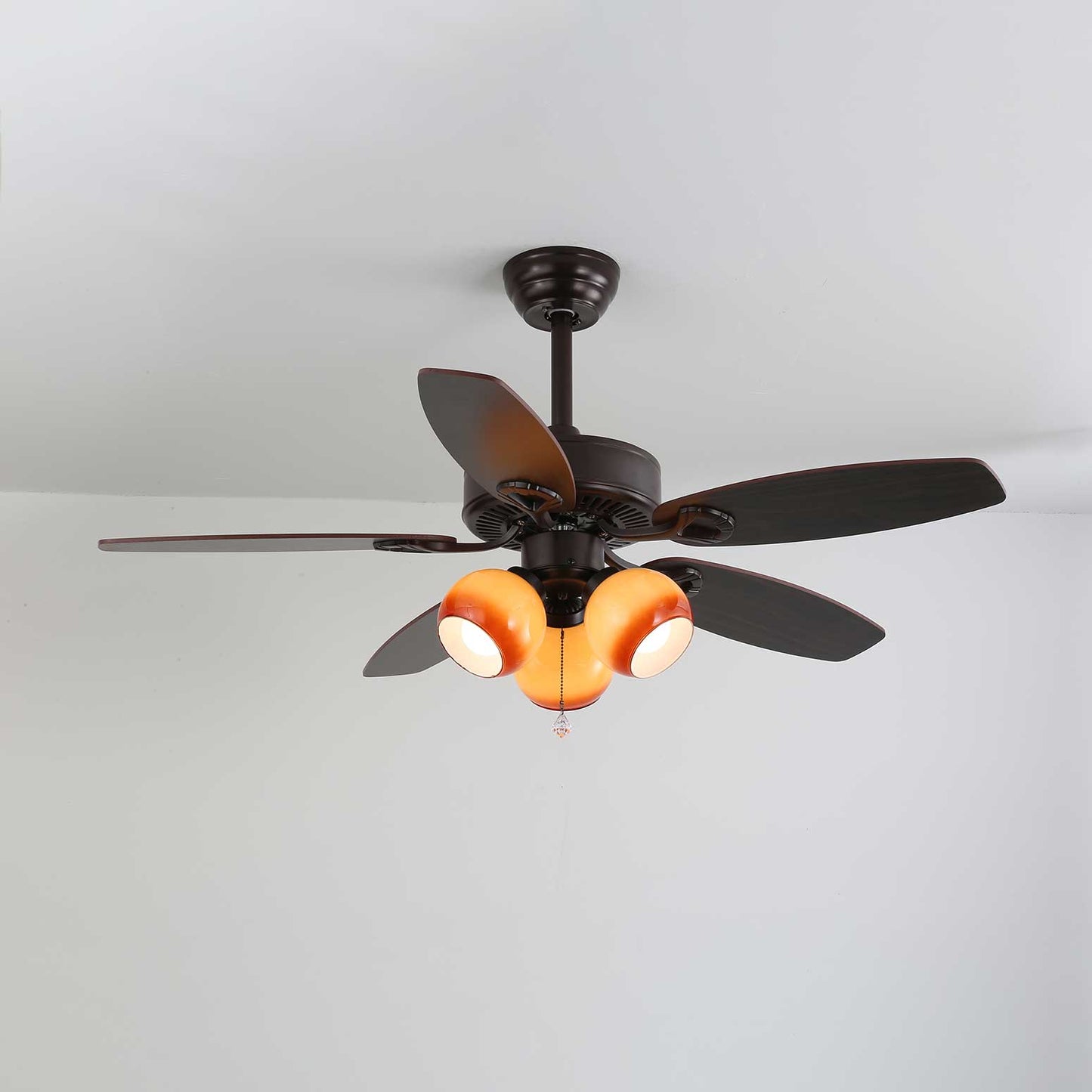 Plafondventilator met Verlichting Vintage Hout & Glas 107cm Scandinavische Stijl Retro Plafondlamp met Afstandsbediening
