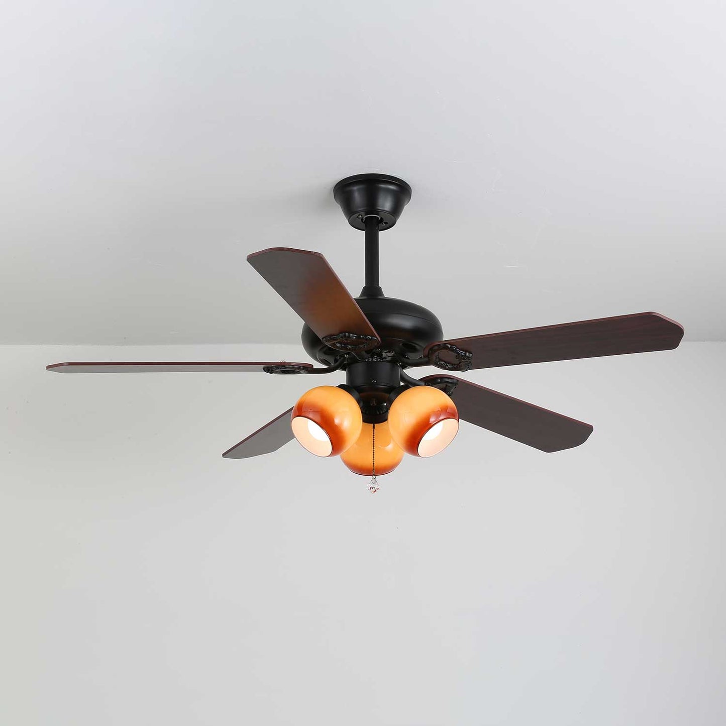 Plafondventilator met Verlichting Vintage Hout & Glas 107cm Scandinavische Stijl Retro Plafondlamp met Afstandsbediening