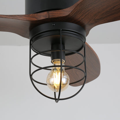 Industriële Plafondventilator met Verlichting Ø91cm – Metalen Frame – Glazen Kap – 6 Snelheden – Afstandsbediening – AC 110-240V – Walnoot & Zwart