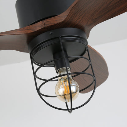 Industriële Plafondventilator met Verlichting Ø91cm – Metalen Frame – Glazen Kap – 6 Snelheden – Afstandsbediening – AC 110-240V – Walnoot & Zwart