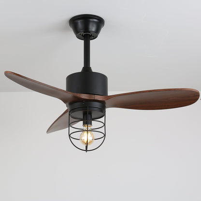 Industriële Plafondventilator met Verlichting Ø91cm – Metalen Frame – Glazen Kap – 6 Snelheden – Afstandsbediening – AC 110-240V – Walnoot & Zwart