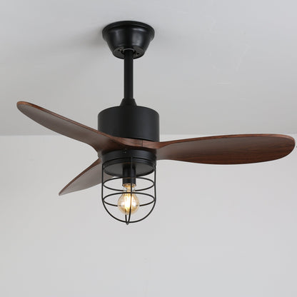 Industriële Plafondventilator met Verlichting Ø91cm – Metalen Frame – Glazen Kap – 6 Snelheden – Afstandsbediening – AC 110-240V – Walnoot & Zwart