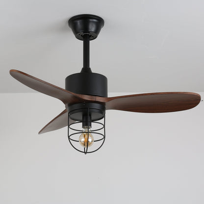Industriële Plafondventilator met Verlichting Ø91cm – Metalen Frame – Glazen Kap – 6 Snelheden – Afstandsbediening – AC 110-240V – Walnoot & Zwart