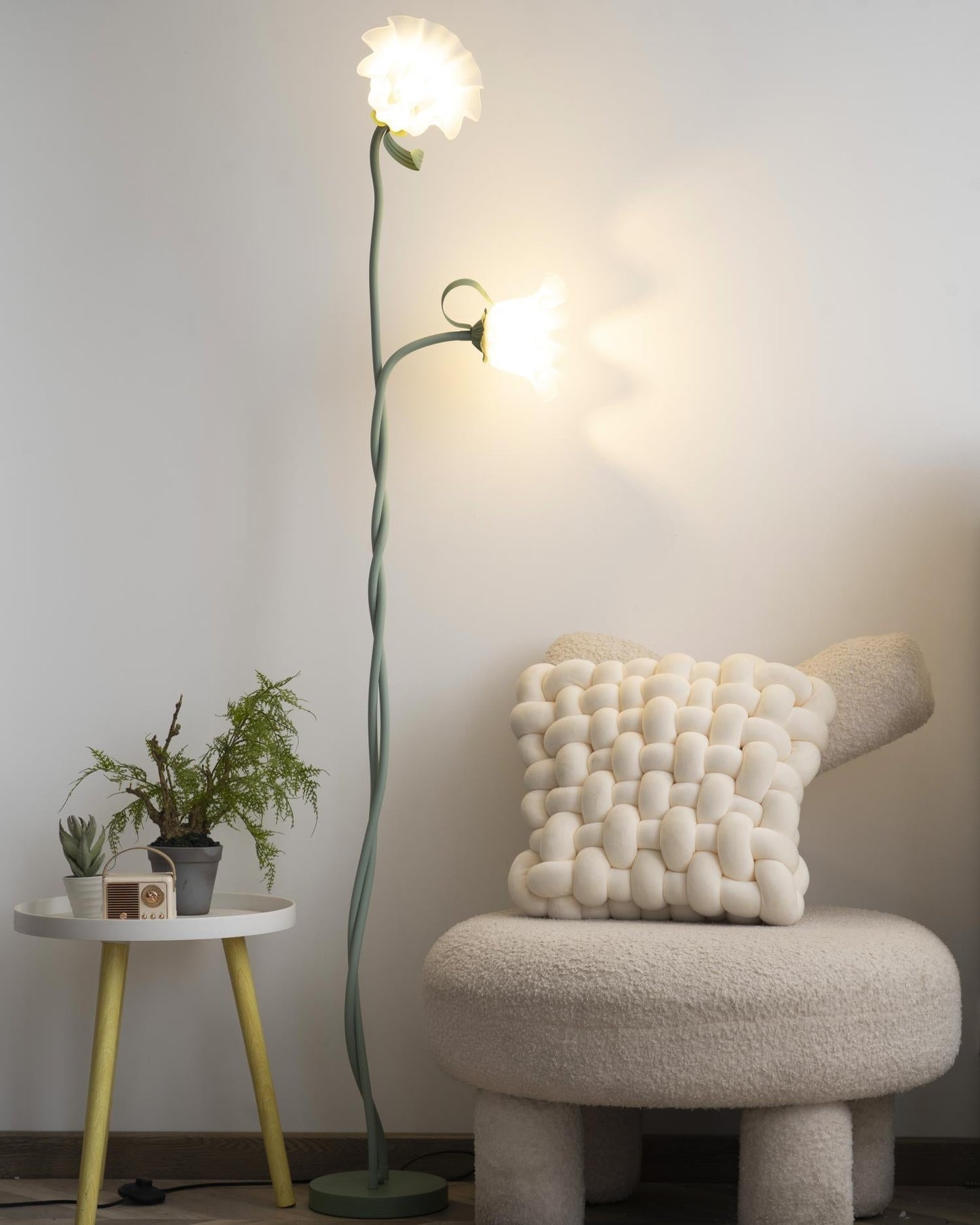 Vloerlamp Bloem Design Groen Wit Metaal 170cm 2-3 Lichts LED Sfeerlamp Woonkamer Slaapkamer