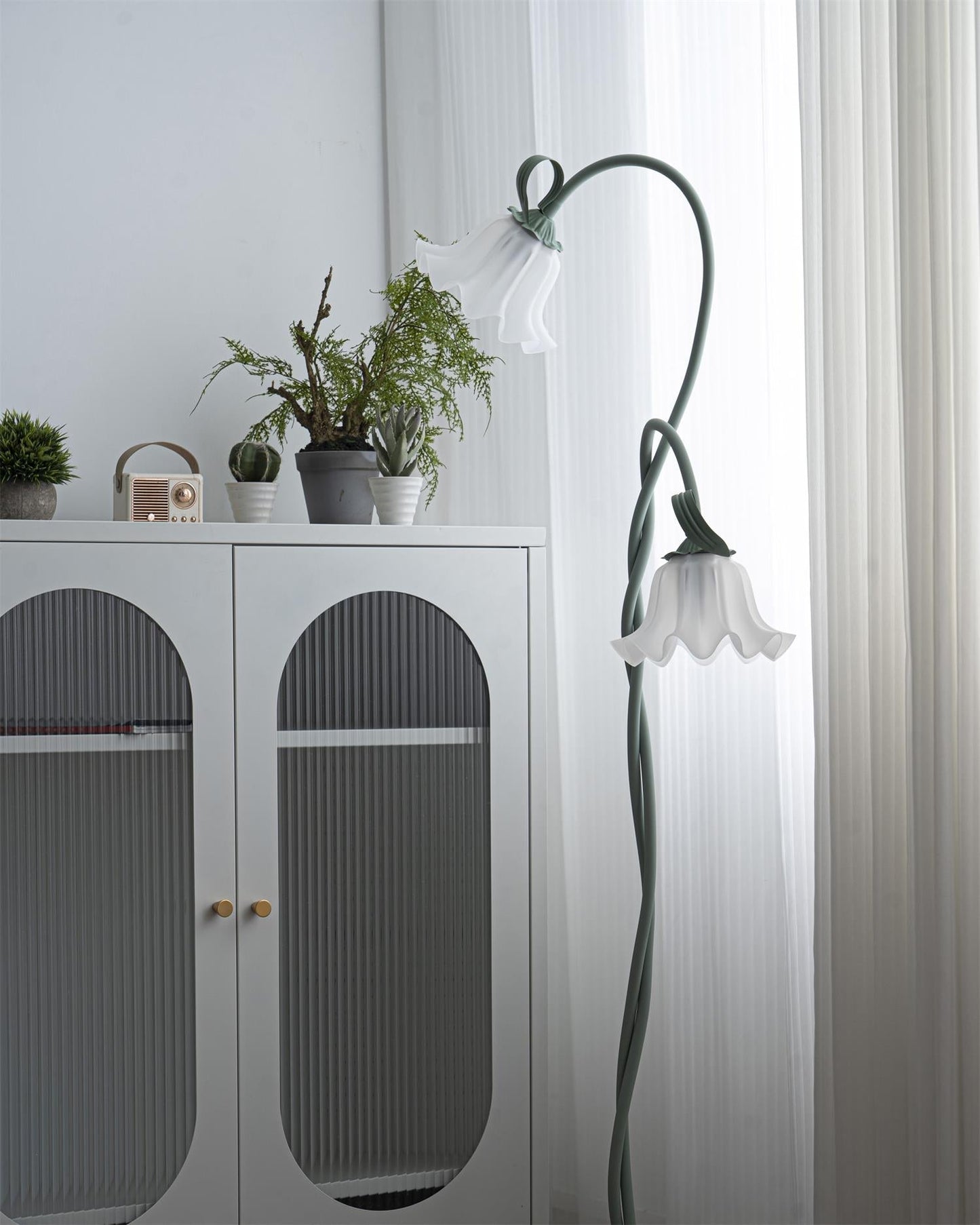 Vloerlamp Bloem Design Groen Wit Metaal 170cm 2-3 Lichts LED Sfeerlamp Woonkamer Slaapkamer