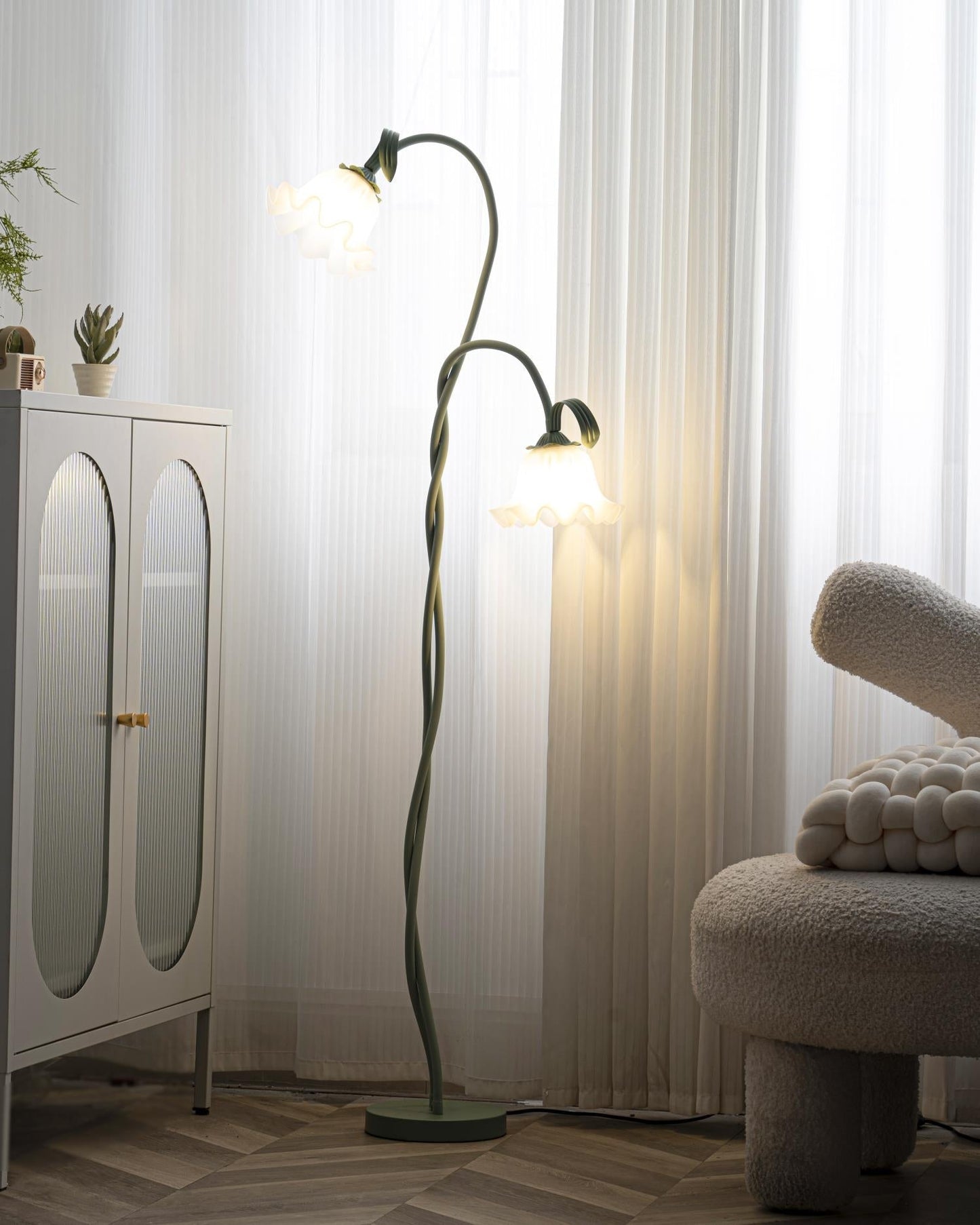 Vloerlamp Bloem Design Groen Wit Metaal 170cm 2-3 Lichts LED Sfeerlamp Woonkamer Slaapkamer