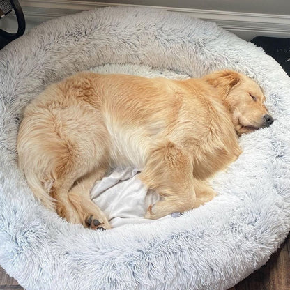 Huisdiermand Pluche Rond met Verhoogde Rand Grijs Bruin Roze voor Honden en Katten 40-120 cm Wasbaar Rustgevend Ontwerp