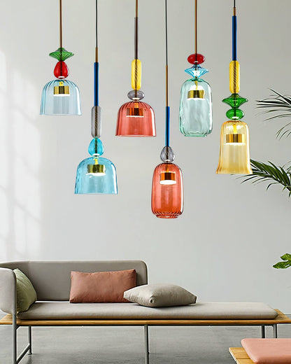 Glazen Hanglamp met Gekleurde Kap – Scandinavisch Verlichtingsdesign met Geïntegreerde LED – Macaron Jar Pendant Light