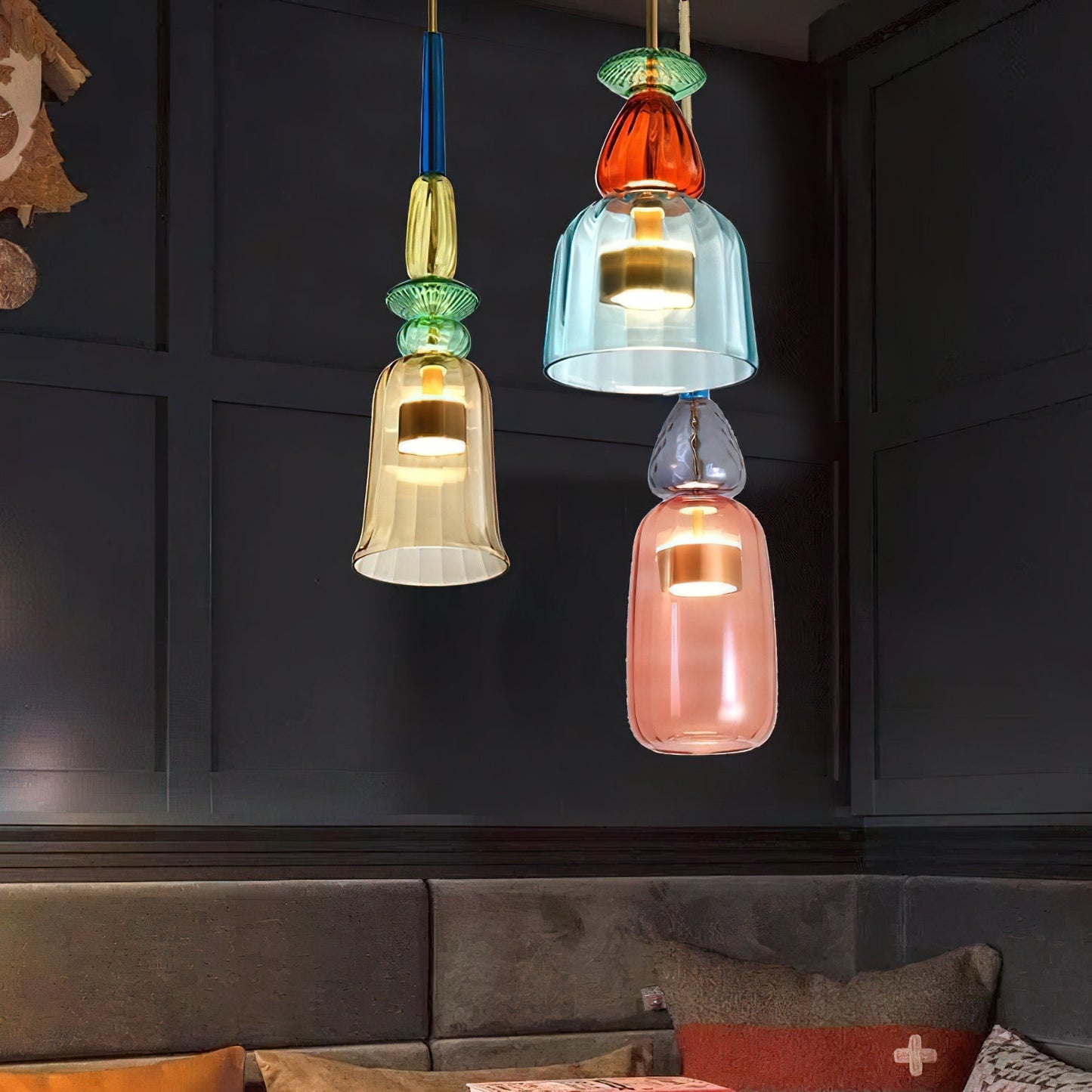 Glazen Hanglamp met Gekleurde Kap – Scandinavisch Verlichtingsdesign met Geïntegreerde LED – Macaron Jar Pendant Light