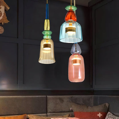 Glazen Hanglamp met Gekleurde Kap – Scandinavisch Verlichtingsdesign met Geïntegreerde LED – Macaron Jar Pendant Light