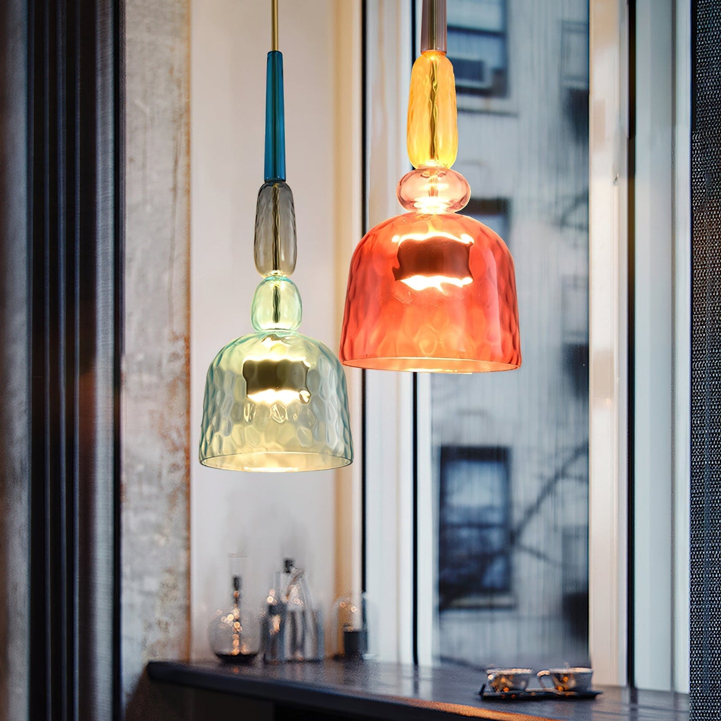 Glazen Hanglamp met Gekleurde Kap – Scandinavisch Verlichtingsdesign met Geïntegreerde LED – Macaron Jar Pendant Light
