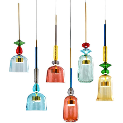 Glazen Hanglamp met Gekleurde Kap – Scandinavisch Verlichtingsdesign met Geïntegreerde LED – Macaron Jar Pendant Light