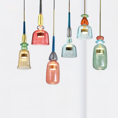 Glazen Hanglamp met Gekleurde Kap – Scandinavisch Verlichtingsdesign met Geïntegreerde LED – Macaron Jar Pendant Light