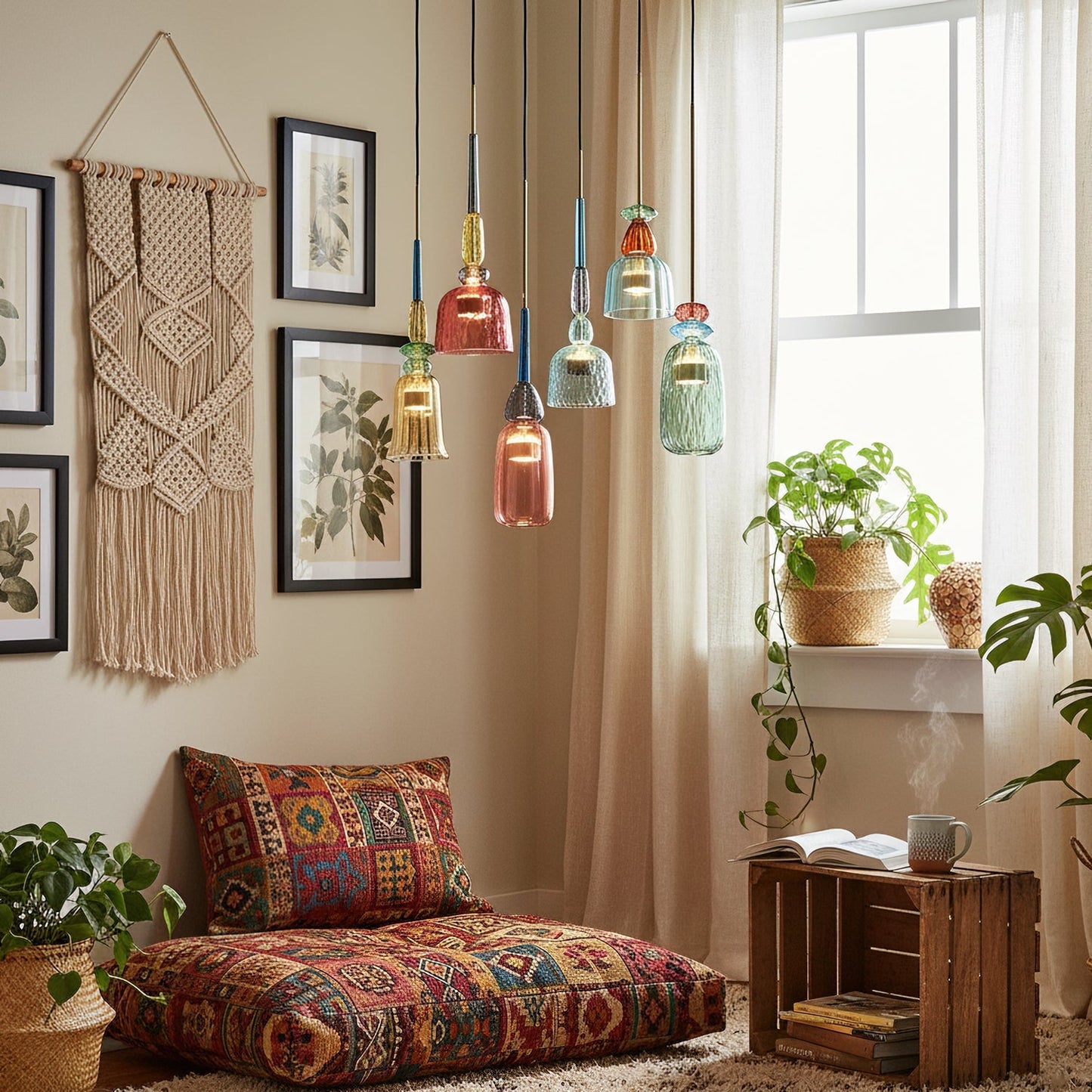 Glazen Hanglamp met Gekleurde Kap – Scandinavisch Verlichtingsdesign met Geïntegreerde LED – Macaron Jar Pendant Light