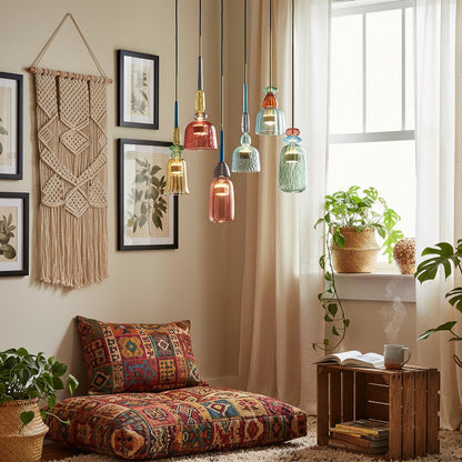 Glazen Hanglamp met Gekleurde Kap – Scandinavisch Verlichtingsdesign met Geïntegreerde LED – Macaron Jar Pendant Light