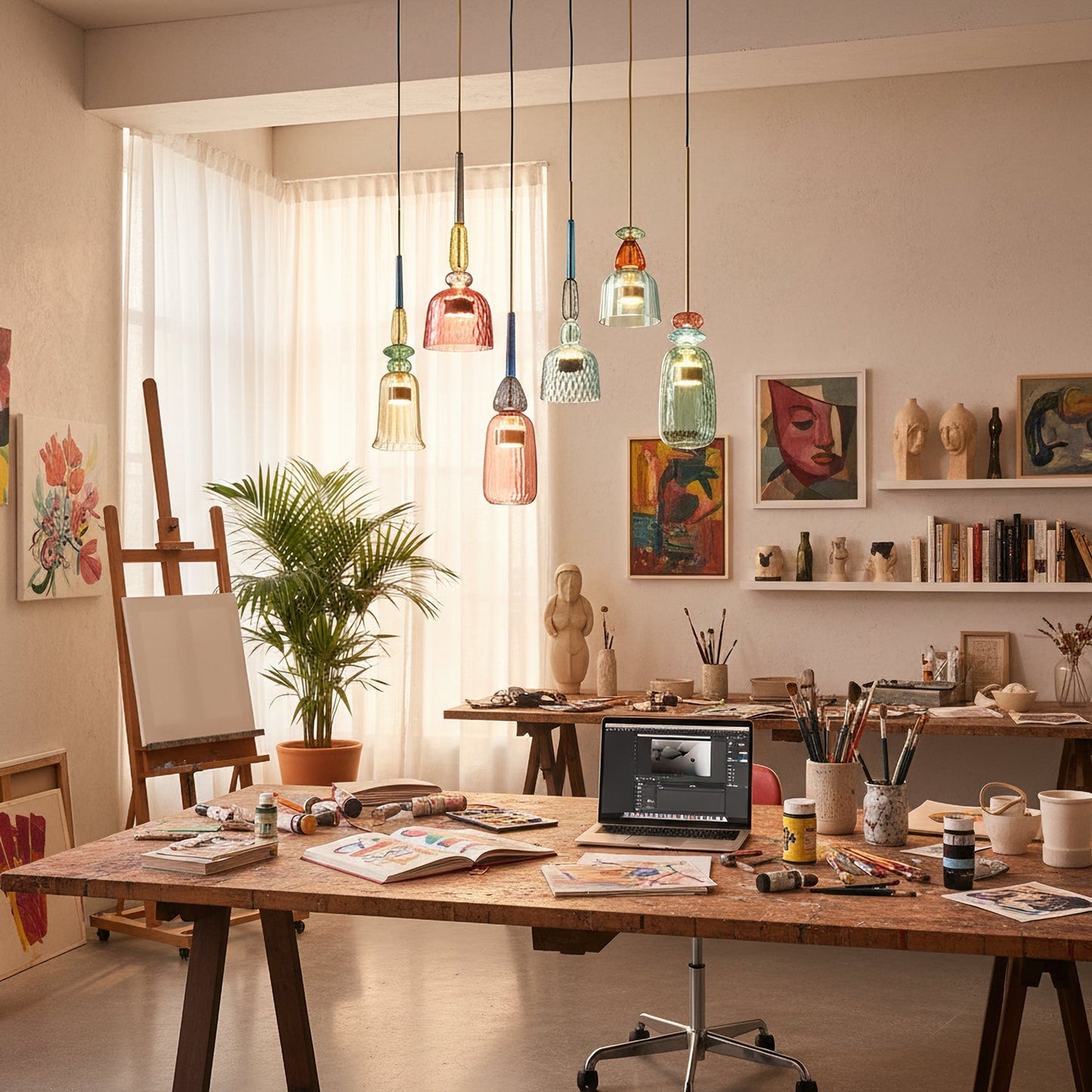 Glazen Hanglamp met Gekleurde Kap – Scandinavisch Verlichtingsdesign met Geïntegreerde LED – Macaron Jar Pendant Light