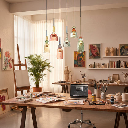 Glazen Hanglamp met Gekleurde Kap – Scandinavisch Verlichtingsdesign met Geïntegreerde LED – Macaron Jar Pendant Light