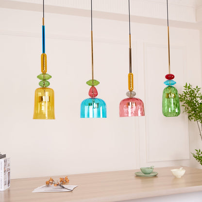 Glazen Hanglamp met Gekleurde Kap – Scandinavisch Verlichtingsdesign met Geïntegreerde LED – Macaron Jar Pendant Light