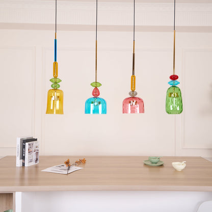 Glazen Hanglamp met Gekleurde Kap – Scandinavisch Verlichtingsdesign met Geïntegreerde LED – Macaron Jar Pendant Light