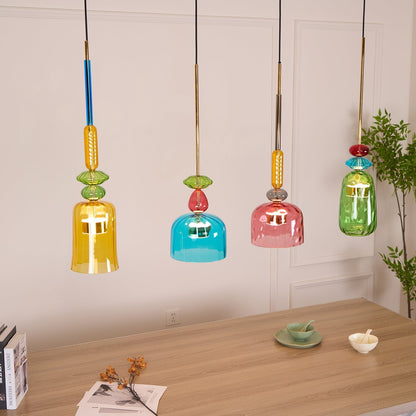 Glazen Hanglamp met Gekleurde Kap – Scandinavisch Verlichtingsdesign met Geïntegreerde LED – Macaron Jar Pendant Light