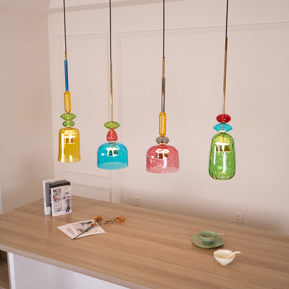 Glazen Hanglamp met Gekleurde Kap – Scandinavisch Verlichtingsdesign met Geïntegreerde LED – Macaron Jar Pendant Light