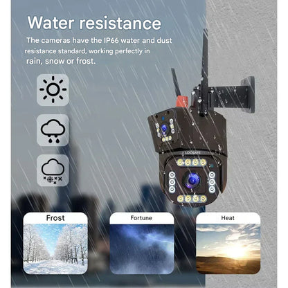 Draadloze 4K Beveiligingscamera met Zonnepaneel Dual-Lens 10x Zoom 360° Draaibaar WiFi 4G Nachtzicht Bewegingsdetectie Waterdicht IP66 Buiten Security Camera Tuinbeveiliging