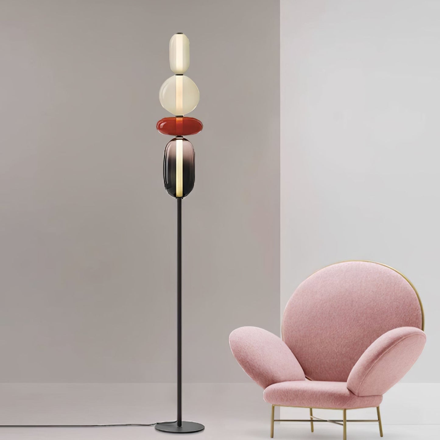 Glazen Vloerlamp met Handgeblazen Kap Zwarte Standaard Modern Design Woonkamer Verlichting