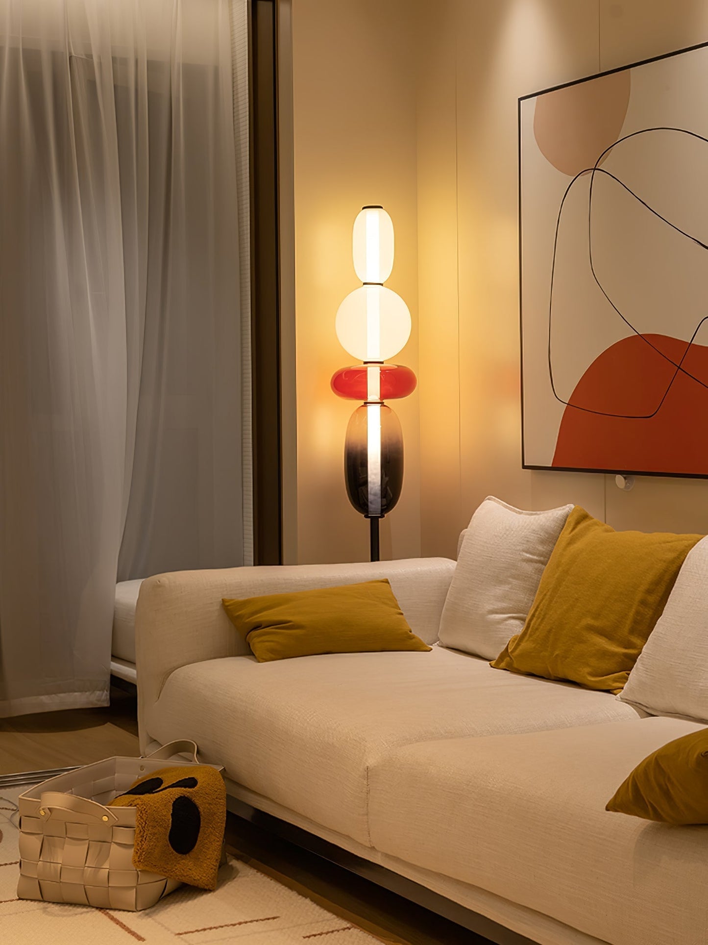 Glazen Vloerlamp met Handgeblazen Kap Zwarte Standaard Modern Design Woonkamer Verlichting