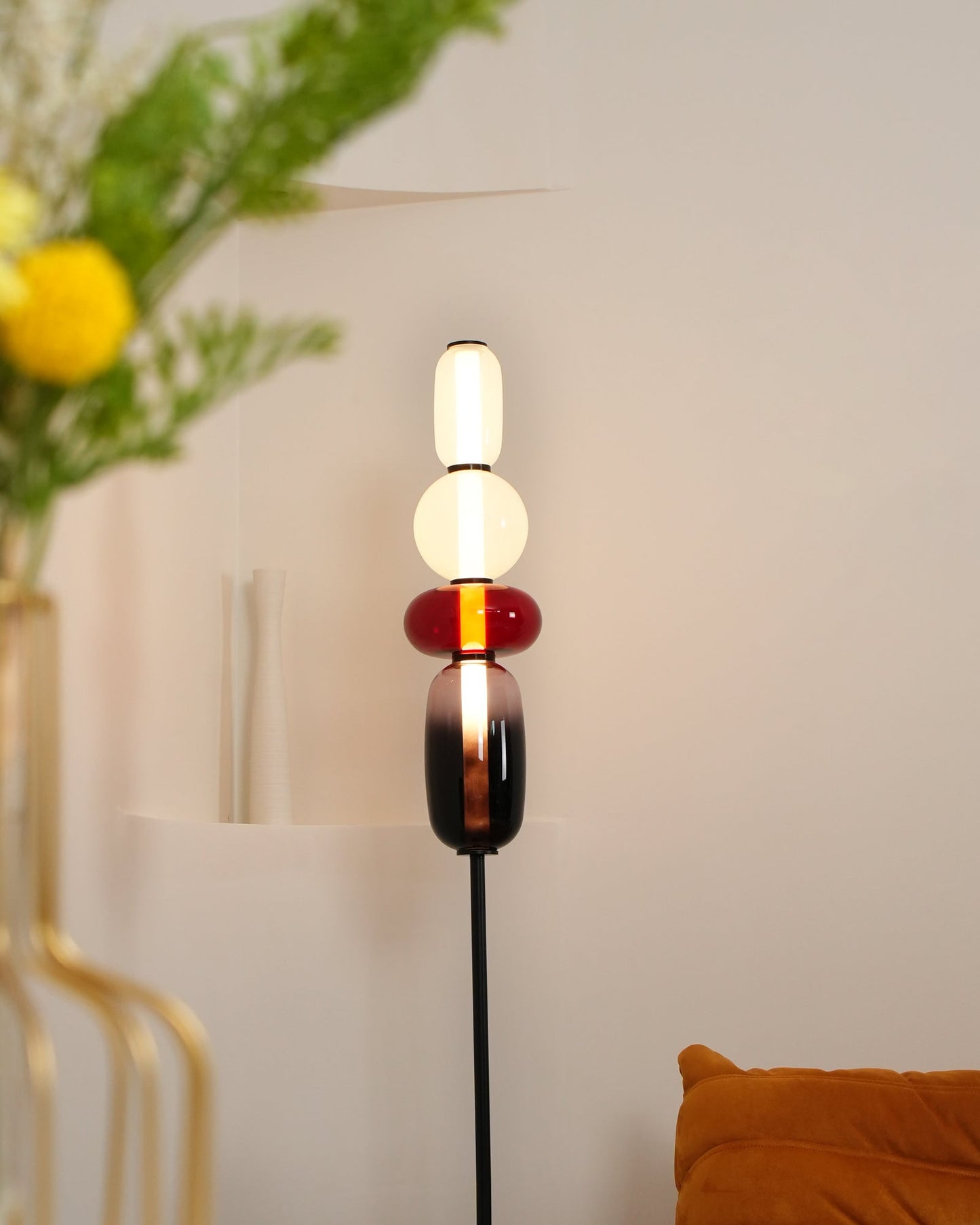 Glazen Vloerlamp met Handgeblazen Kap Zwarte Standaard Modern Design Woonkamer Verlichting