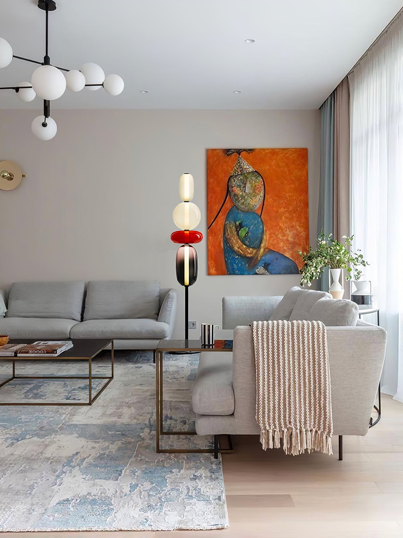 Glazen Vloerlamp met Handgeblazen Kap Zwarte Standaard Modern Design Woonkamer Verlichting