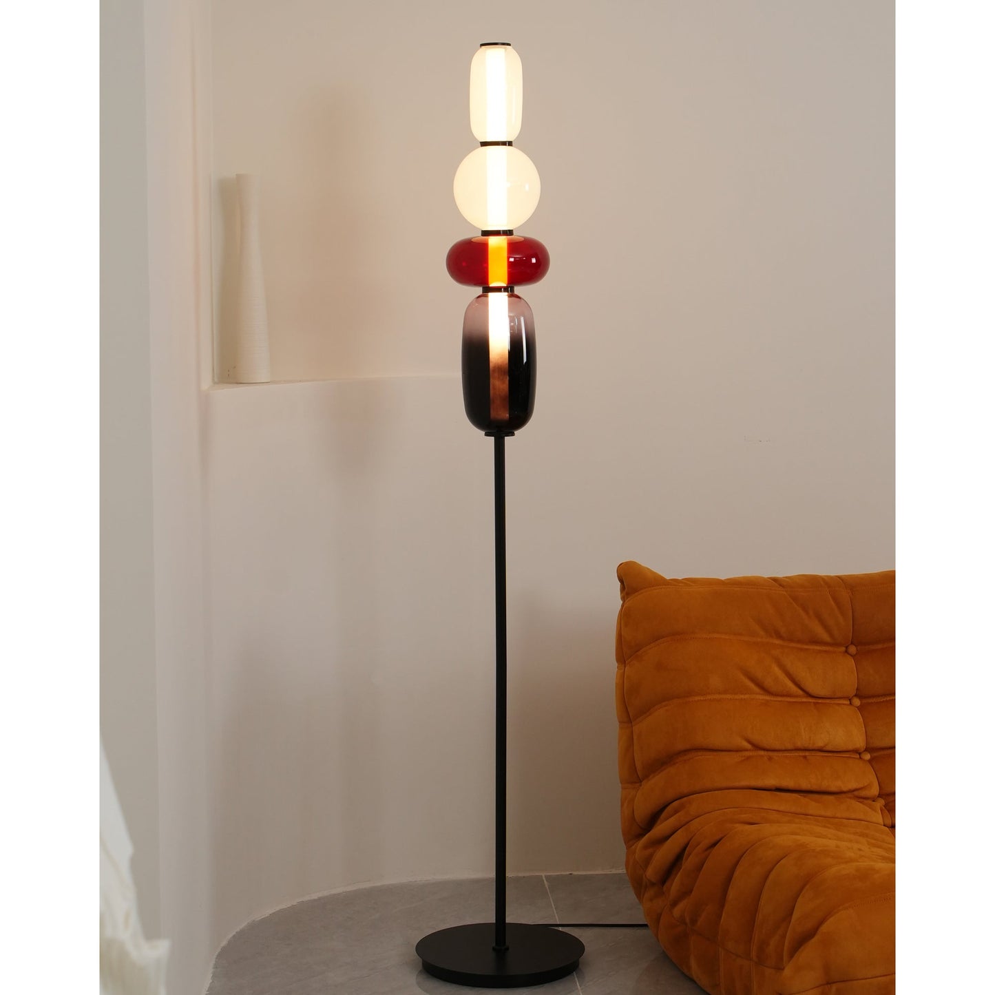 Glazen Vloerlamp met Handgeblazen Kap Zwarte Standaard Modern Design Woonkamer Verlichting