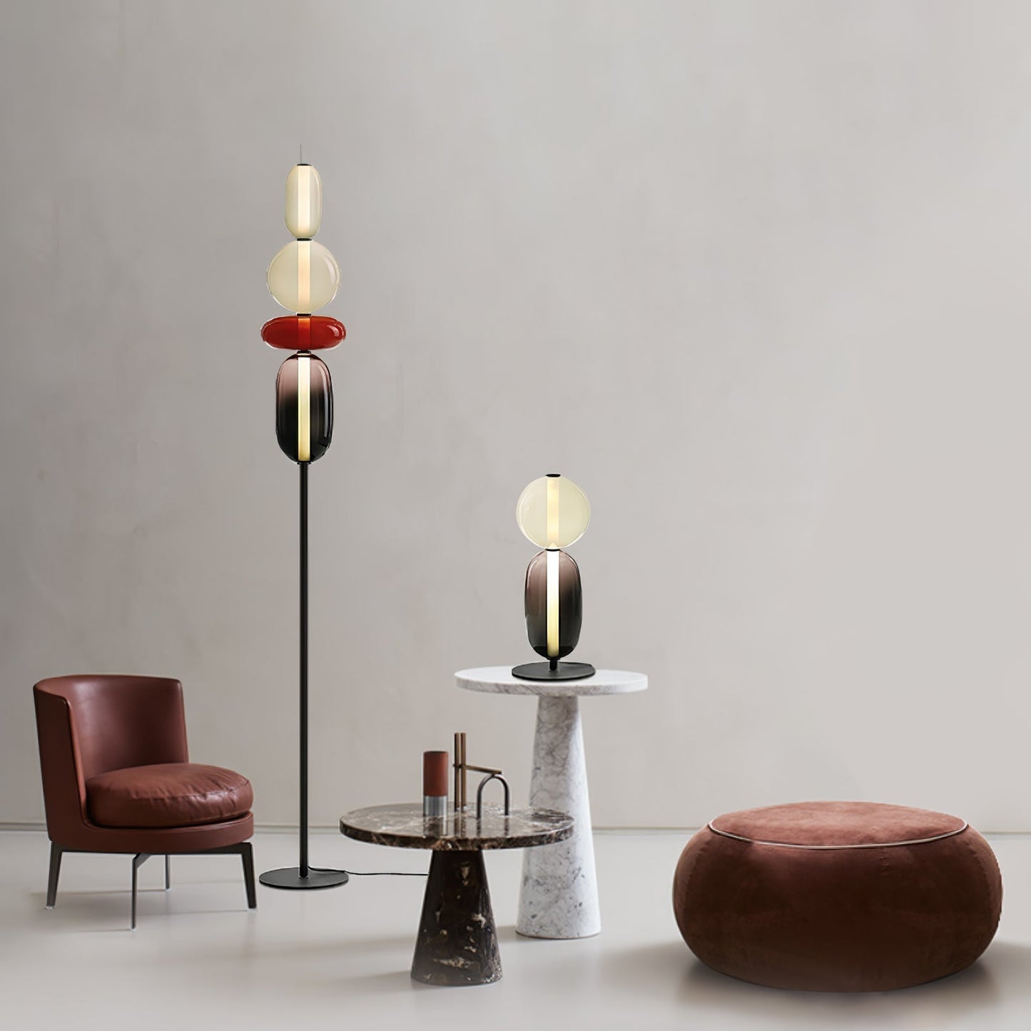 Vloerlamp Glas LED 130 of 160 cm Rood Wit Zwart Woonkamer Design Staande Lamp Lichtobject Interieur