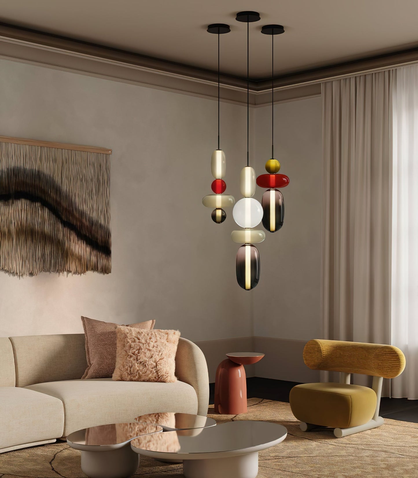 Glazen Hanglamp met Handgeblazen Kappen – Moderne Verlichting met Ambachtelijk Glaswerk