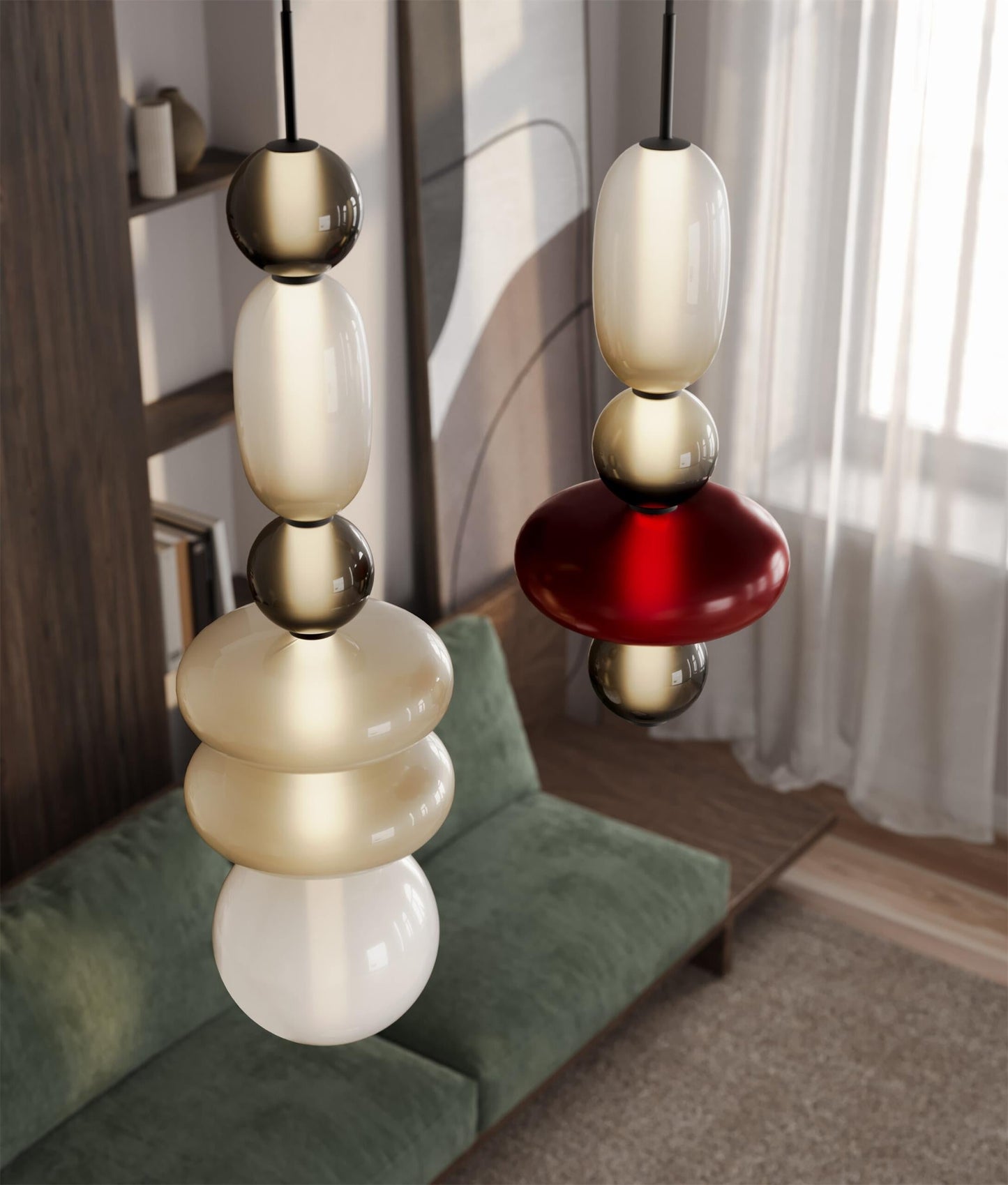 Glazen Hanglamp met Handgeblazen Kappen – Moderne Verlichting met Ambachtelijk Glaswerk